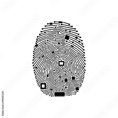 Circuit Line Fingerprint Stencil Vector