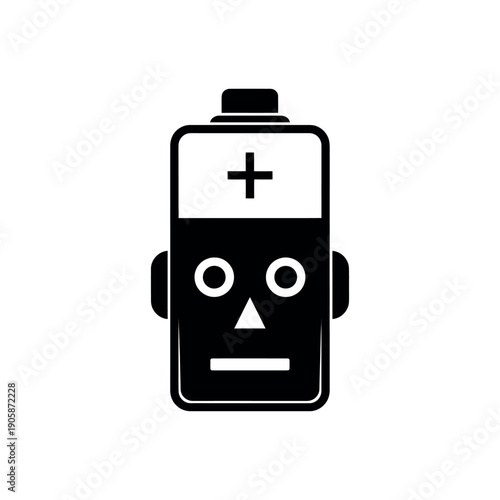 Battery with Robot Face Stencil Icon