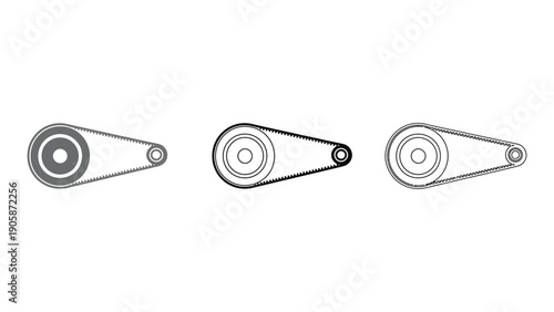 Timing belt pulley system illustration with three different views
