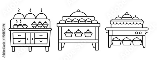 Catering buffet food service warmer stations vector outline