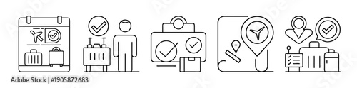 Travel & baggage check icons: flight, airport, logistics, planning