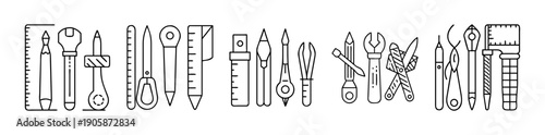 Collection of diverse outline drawing and craft tools icons set