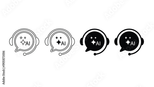 Four icons represent artificial intelligence chat bubbles with headphones.