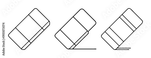 Set of three line art eraser icons for school and office use
