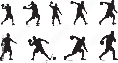 Silhouette of soccer players in various kicking and throwing actions