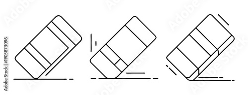 Eraser icon set with rubbing lines for correction or removal