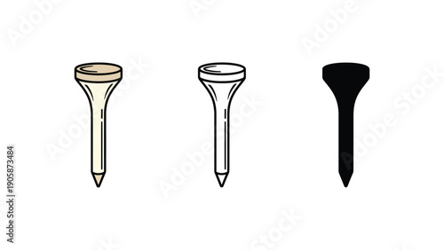 Three golf tees are displayed against a white background.