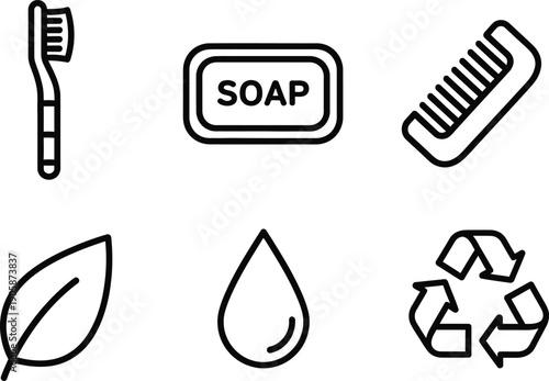 Set of personal hygiene icons including toothbrush