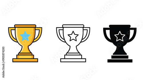 Three trophy icons are displayed in gold, outline, and silhouette styles.