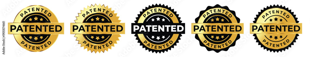 Obraz premium Gold and Black Patented Badge Set – Premium Patent Approval Seal Collection