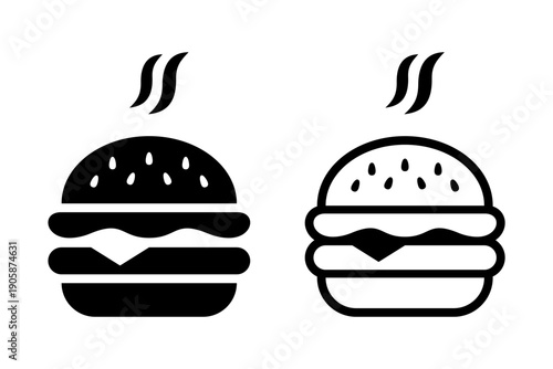 Burger icon. Fast food. Meal. Takeaway. Linear style icon. Line icon. Icon set. Vector icon isolated on white background.