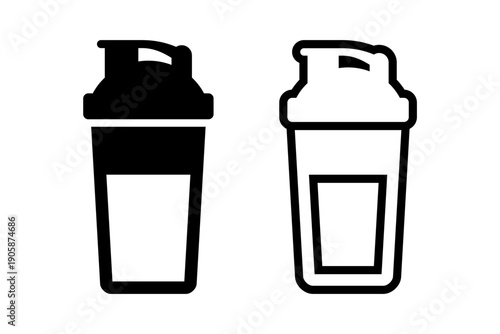 Protein shake icon. Energy drink. Protein shaker bottle. Protein drink. Linear style icon. Line icon. Icon set. Vector icon isolated on white background.