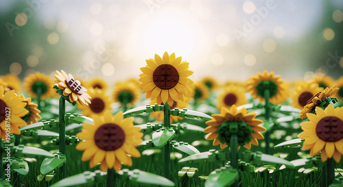 Lego sunflower field on bright sunny day