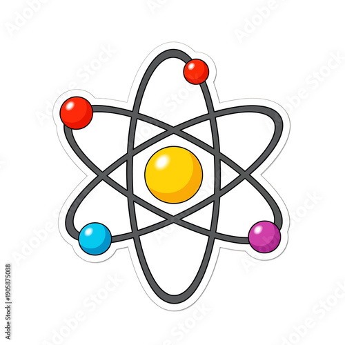 Colorful atom symbol with orbiting electrons isolated on transparent background