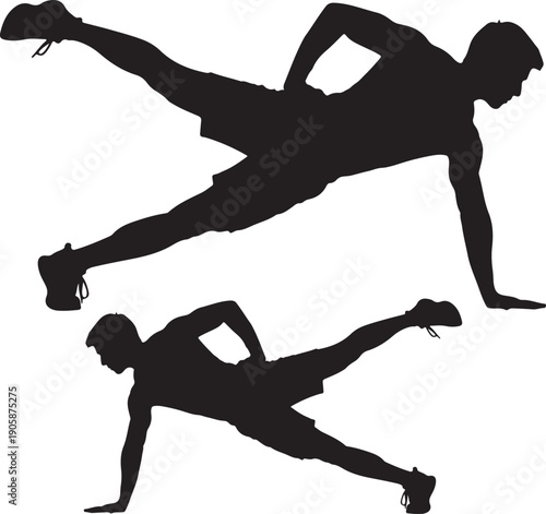 Two side plank silhouettes isolated on transparent background
