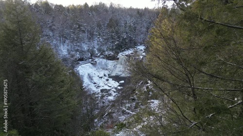 Distant frozen waterfall at Blackwater Falls State Park
