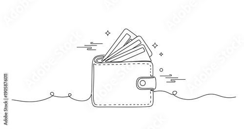 Minimalist wallet icon with credit cards in outline style. None editable stroke