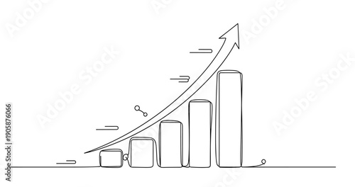 Line art illustration of a rising bar graph with an upward arrow indicating growth. None editable stroke