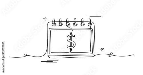 Minimalistic sketch of calendar with dollar sign symbolizing financial planning and budgeting. None editable stroke