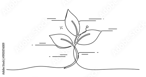 Simple line art of a growing plant with three leaves. None editable stroke