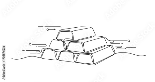 Minimalist line drawing of silver bars with abstract decorations. None editable stroke