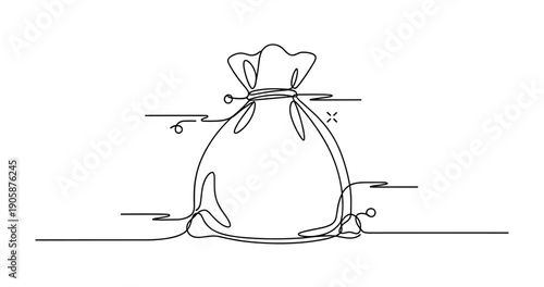 Abstract continuous line illustration of a sack of money. None editable stroke
