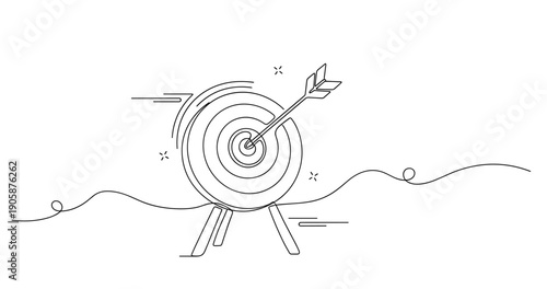Line art of target with arrow in bullseye on white background. None editable stroke