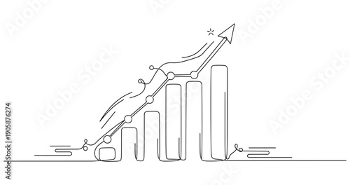 Continuous line drawing of ascending graph with arrow symbolizing growth and progress. None editable stroke