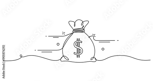 Line art money bag with dollar symbol on simple background. None editable stroke
