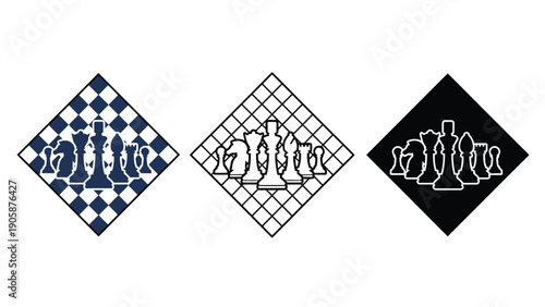 Chess icons set with different board backgrounds and styles