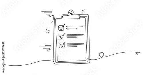 Minimalist checklist design with abstract elements and flowing lines. None editable stroke