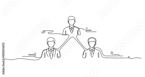 Minimalistic line art of three businessmen connected by lines. None editable stroke
