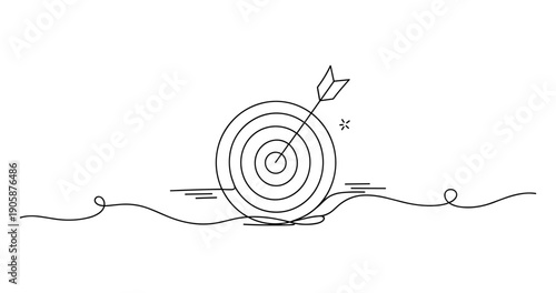Minimalist line art of arrow hitting bullseye on target. None editable stroke