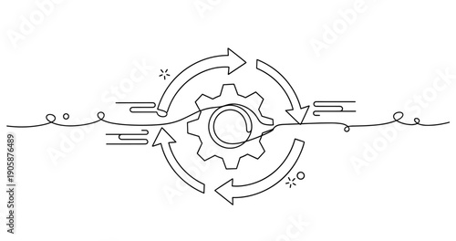 Continuous integration symbol with arrows and gear. None editable stroke