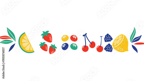 Fresh fruit vector illustration with colorful berries and citrus icons