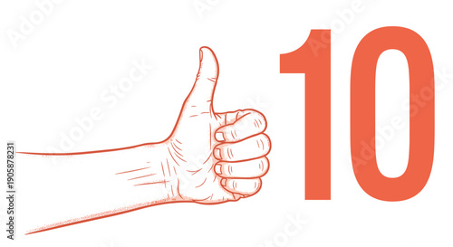 Hand Gesture of Approval with Bold Number Ten - Expressive Illustration for Success, Achievement, and Top Ranking, Perfect for Design and Marketing Projects