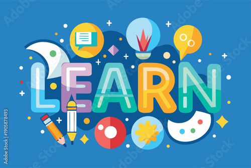 Vibrant learn concept with creative icons and colorful design elements