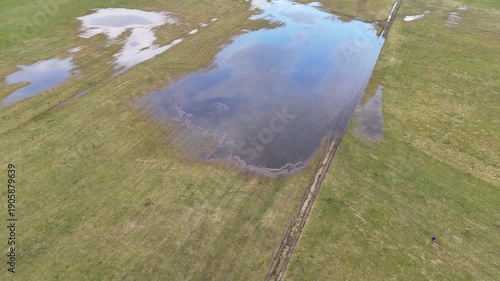 Aerial View of Flooded Agricultural Field with Standing Water