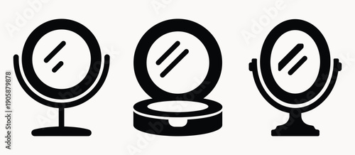 Set of mirror icons isolated on white background, flat and modern vector symbols for reflection, vanity design, interior architecture, cosmetic branding, home improvement, and web or app graphics.