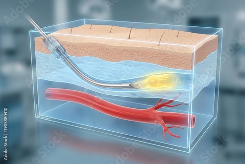 Subcutaneous injection procedure in skin anatomical cross section