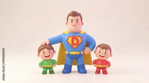 feliz Family of superheroes standing together in colorful costumes with cape