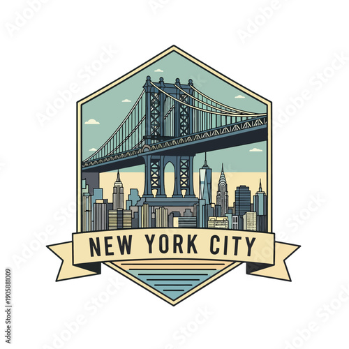 Graphic illustration of an iconic bridge and city skyline, celebrating a major global metropolis.
