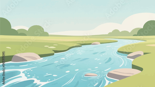 Minimalist and simple river illustration. Stream. Pearl color. Landscape illustration.