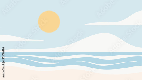 Simple illustration evoking summer vacation. Scandinavian-inspired minimalist concept. Summer break. Concept art. Minimal.