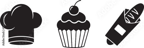 Black and white food chef hat cupcake bread food black and white bakery