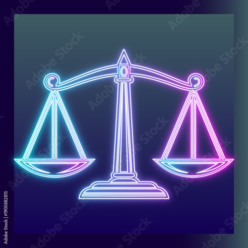 Neon Scales Of Justice Concept For Legal Rights And Law Enforcement