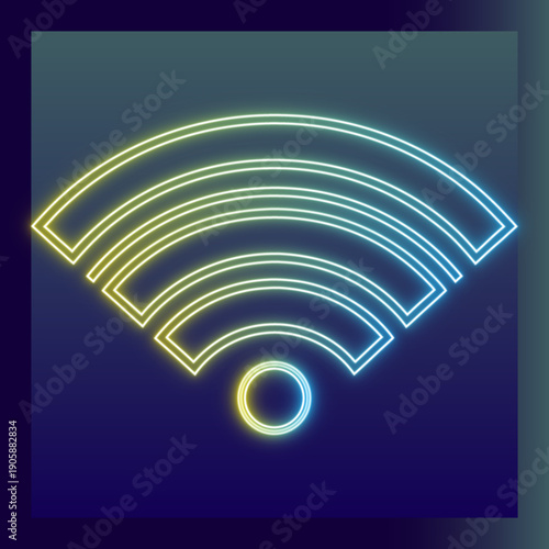 Neon Wifi Signal Icon, Wireless Connection, Network Technology