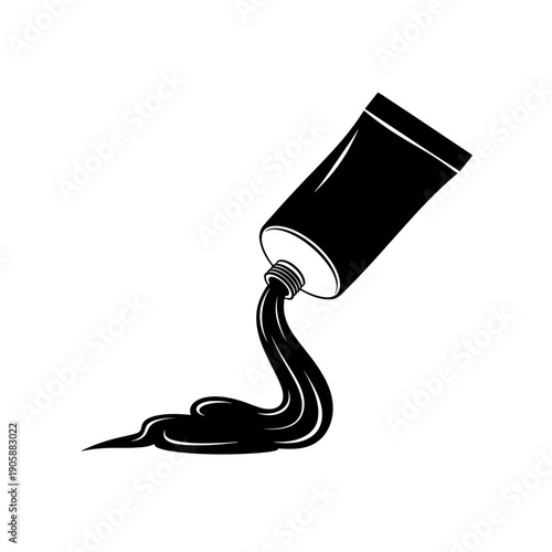 Black silhouette of a tube of paint squeezing out a dark substance, representing art and creativity.