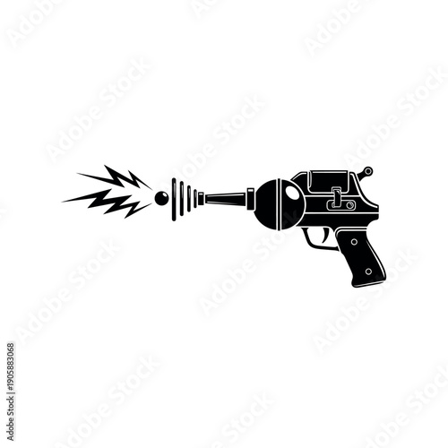 Retro sci-fi ray gun firing a beam, evoking vintage futuristic themes and adventure.
