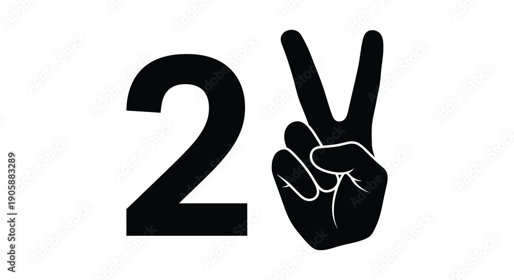 Fototapeta premium Number two and peace sign hand in bold black silhouette